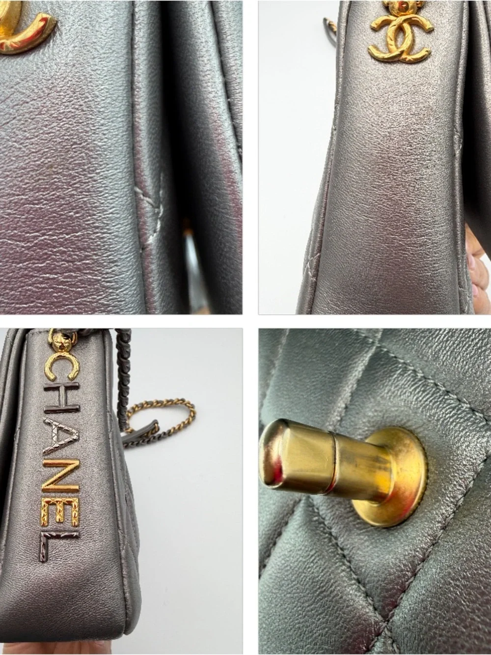 50% Off Retail CHANEL Mini Side Note Flap  W/ Handle Gray Chip 21B (ks2290as) - Picture 4 of 16